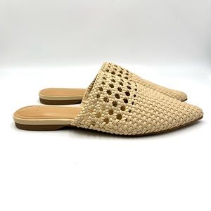 Express Size 7.5 Tan Beige Cream‎ Natural Woven Point Toe Mules Flats Shoes